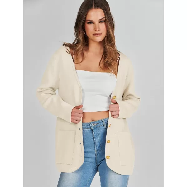 imageANRABESS Women Casual Long Sleeve V Neck Button Down Cardigan Sweater BlazerBeige