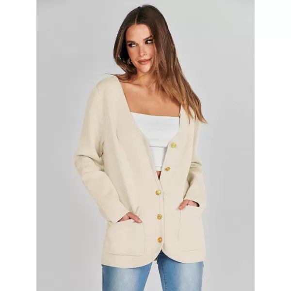 imageANRABESS Women Casual Long Sleeve V Neck Button Down Cardigan Sweater BlazerBeige