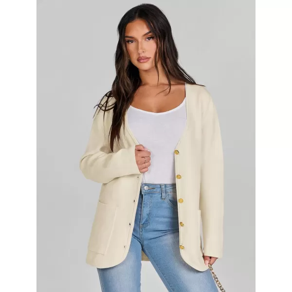 imageANRABESS Women Casual Long Sleeve V Neck Button Down Cardigan Sweater BlazerBeige