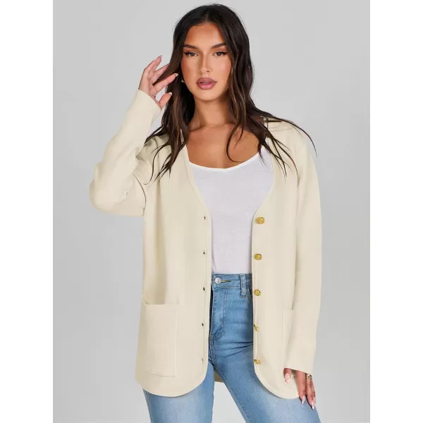 imageANRABESS Women Casual Long Sleeve V Neck Button Down Cardigan Sweater BlazerBeige