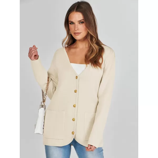 imageANRABESS Women Casual Long Sleeve V Neck Button Down Cardigan Sweater BlazerBeige