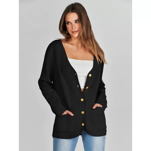 imageANRABESS Women Casual Long Sleeve V Neck Button Down Cardigan Sweater BlazerBlack