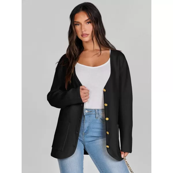 imageANRABESS Women Casual Long Sleeve V Neck Button Down Cardigan Sweater BlazerBlack