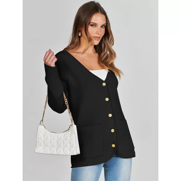 imageANRABESS Women Casual Long Sleeve V Neck Button Down Cardigan Sweater BlazerBlack
