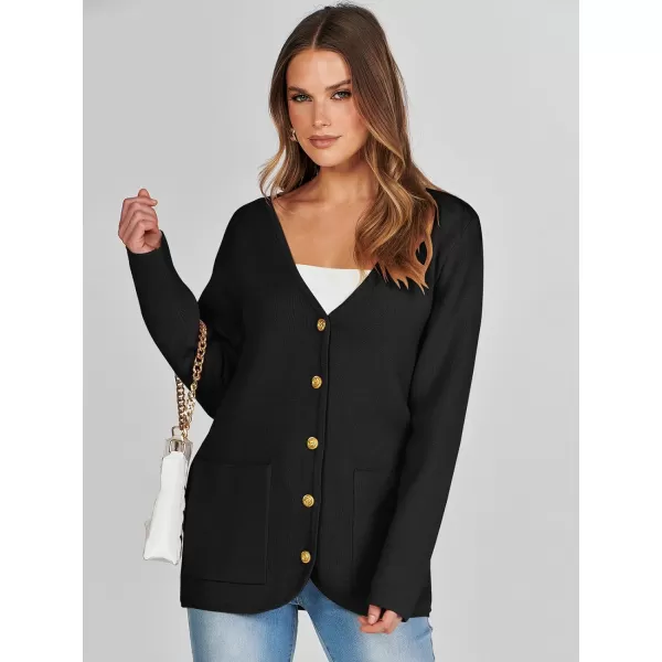imageANRABESS Women Casual Long Sleeve V Neck Button Down Cardigan Sweater BlazerBlack