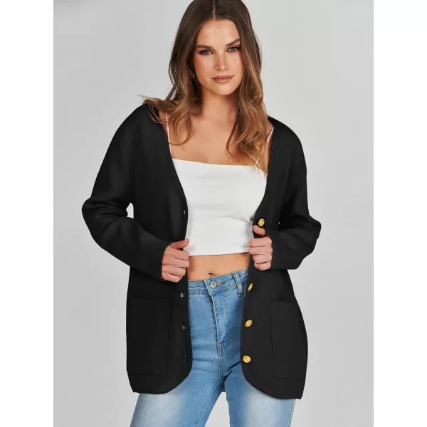imageANRABESS Women Casual Long Sleeve V Neck Button Down Cardigan Sweater BlazerBlack