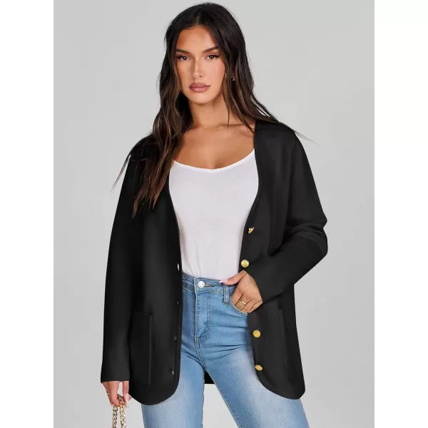 imageANRABESS Women Casual Long Sleeve V Neck Button Down Cardigan Sweater BlazerBlack