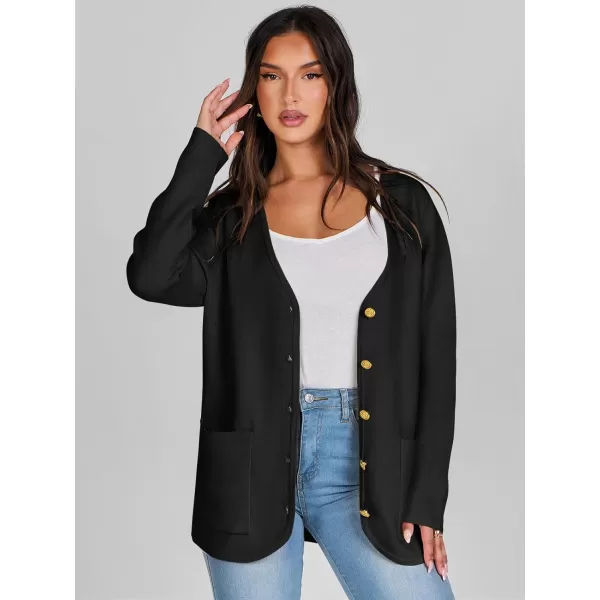 imageANRABESS Women Casual Long Sleeve V Neck Button Down Cardigan Sweater BlazerBlack