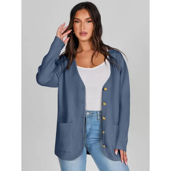 imageANRABESS Women Casual Long Sleeve V Neck Button Down Cardigan Sweater BlazerDeep Blue