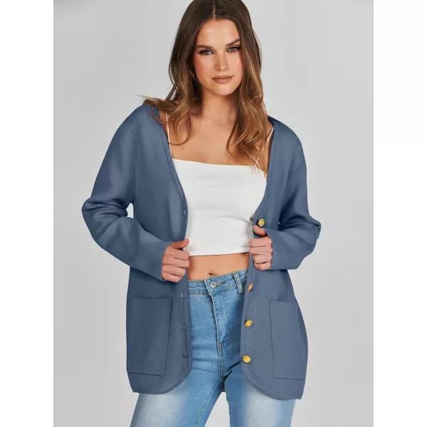 imageANRABESS Women Casual Long Sleeve V Neck Button Down Cardigan Sweater BlazerDeep Blue