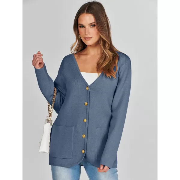 imageANRABESS Women Casual Long Sleeve V Neck Button Down Cardigan Sweater BlazerDeep Blue