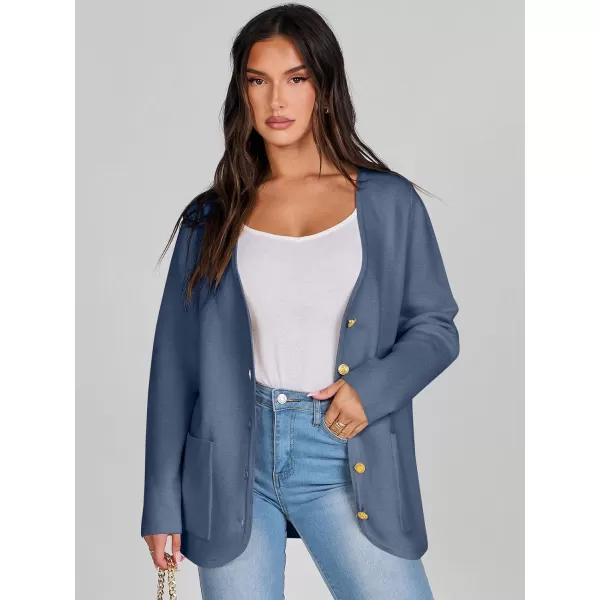 imageANRABESS Women Casual Long Sleeve V Neck Button Down Cardigan Sweater BlazerDeep Blue