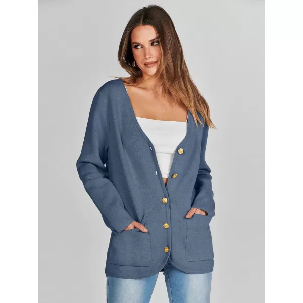 imageANRABESS Women Casual Long Sleeve V Neck Button Down Cardigan Sweater BlazerDeep Blue