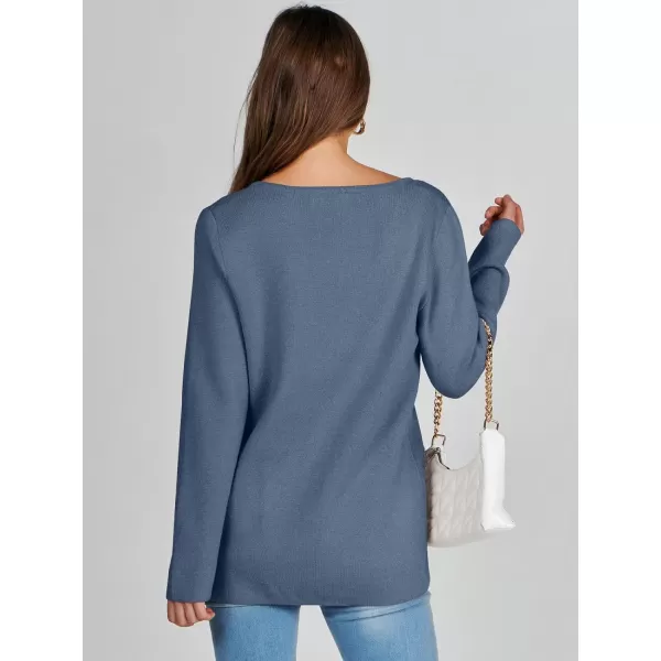 imageANRABESS Women Casual Long Sleeve V Neck Button Down Cardigan Sweater BlazerDeep Blue