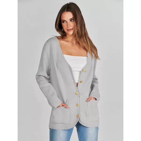 imageANRABESS Women Casual Long Sleeve V Neck Button Down Cardigan Sweater BlazerGrey