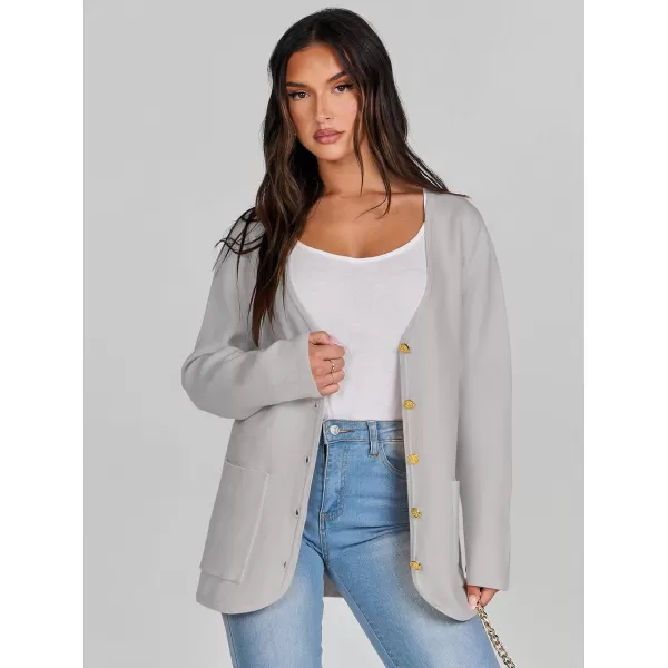 imageANRABESS Women Casual Long Sleeve V Neck Button Down Cardigan Sweater BlazerGrey