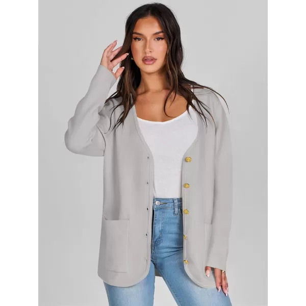 imageANRABESS Women Casual Long Sleeve V Neck Button Down Cardigan Sweater BlazerGrey