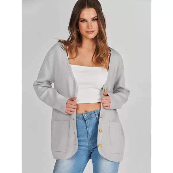 imageANRABESS Women Casual Long Sleeve V Neck Button Down Cardigan Sweater BlazerGrey