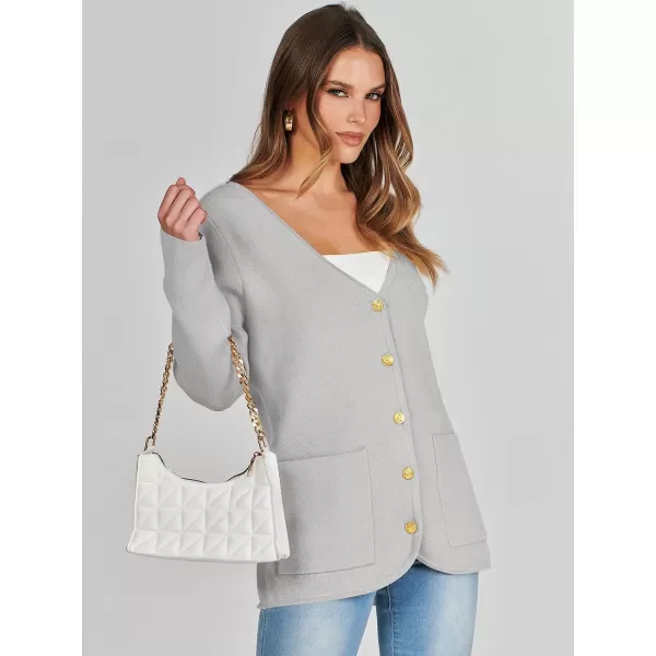 imageANRABESS Women Casual Long Sleeve V Neck Button Down Cardigan Sweater BlazerGrey
