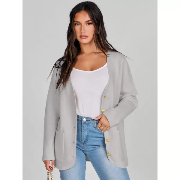 imageANRABESS Women Casual Long Sleeve V Neck Button Down Cardigan Sweater BlazerGrey