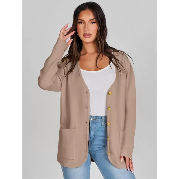 imageANRABESS Women Casual Long Sleeve V Neck Button Down Cardigan Sweater BlazerKhaki