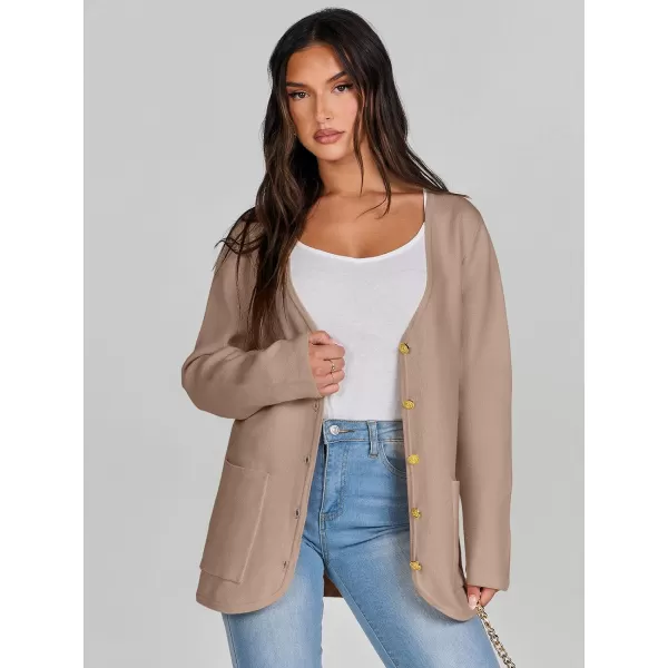 imageANRABESS Women Casual Long Sleeve V Neck Button Down Cardigan Sweater BlazerKhaki