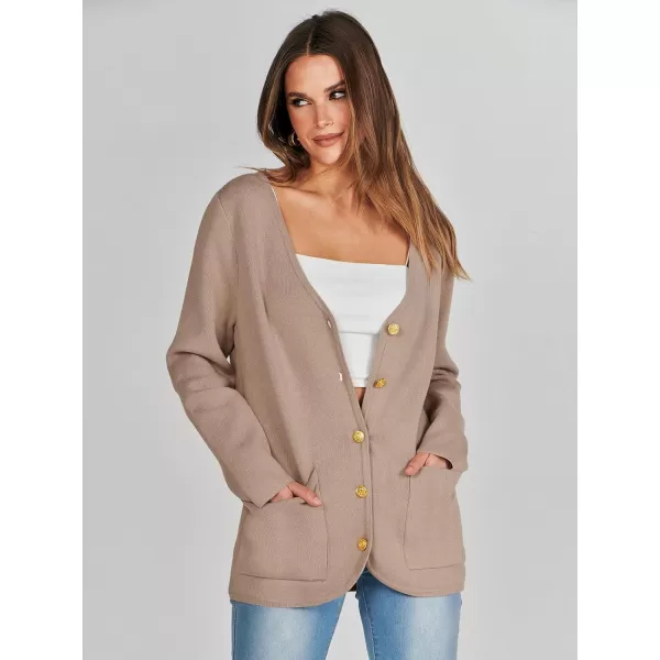 imageANRABESS Women Casual Long Sleeve V Neck Button Down Cardigan Sweater BlazerKhaki