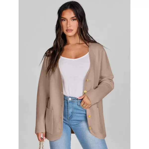 imageANRABESS Women Casual Long Sleeve V Neck Button Down Cardigan Sweater BlazerKhaki