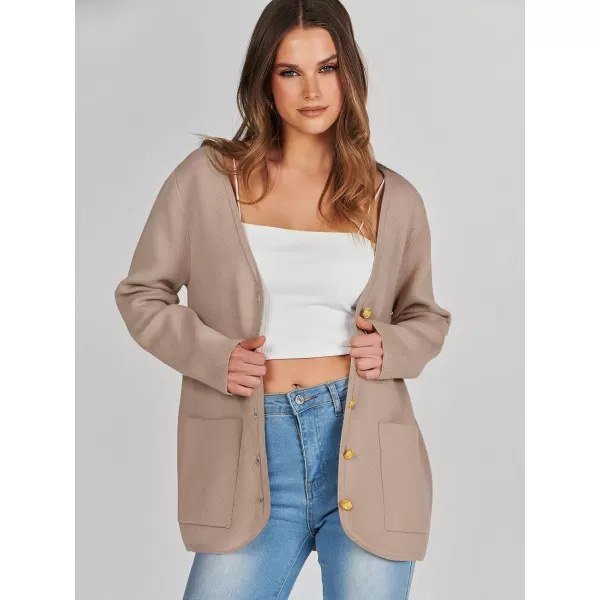 imageANRABESS Women Casual Long Sleeve V Neck Button Down Cardigan Sweater BlazerKhaki