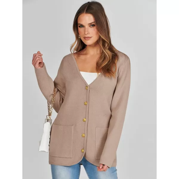 imageANRABESS Women Casual Long Sleeve V Neck Button Down Cardigan Sweater BlazerKhaki
