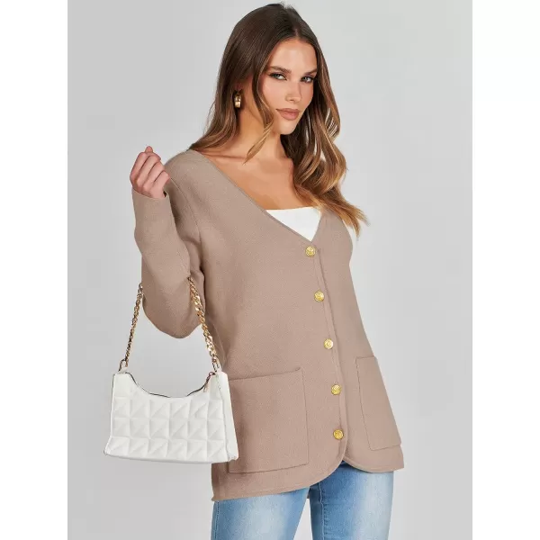 imageANRABESS Women Casual Long Sleeve V Neck Button Down Cardigan Sweater BlazerKhaki