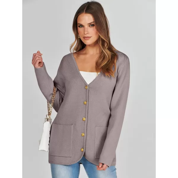 imageANRABESS Women Casual Long Sleeve V Neck Button Down Cardigan Sweater BlazerNutmeg