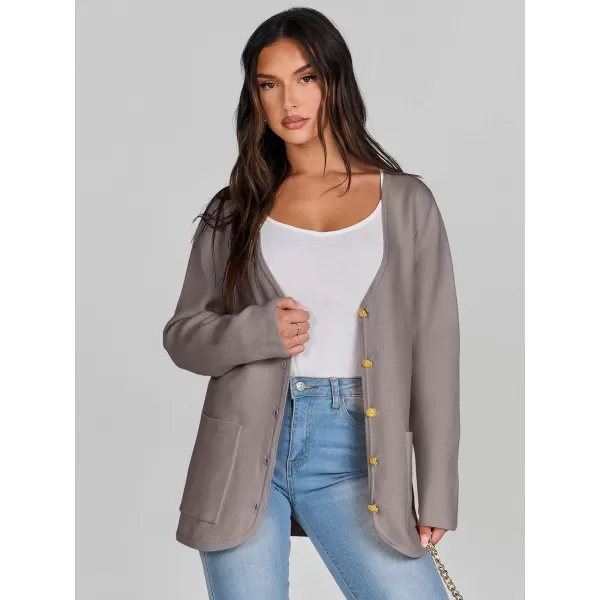 imageANRABESS Women Casual Long Sleeve V Neck Button Down Cardigan Sweater BlazerNutmeg