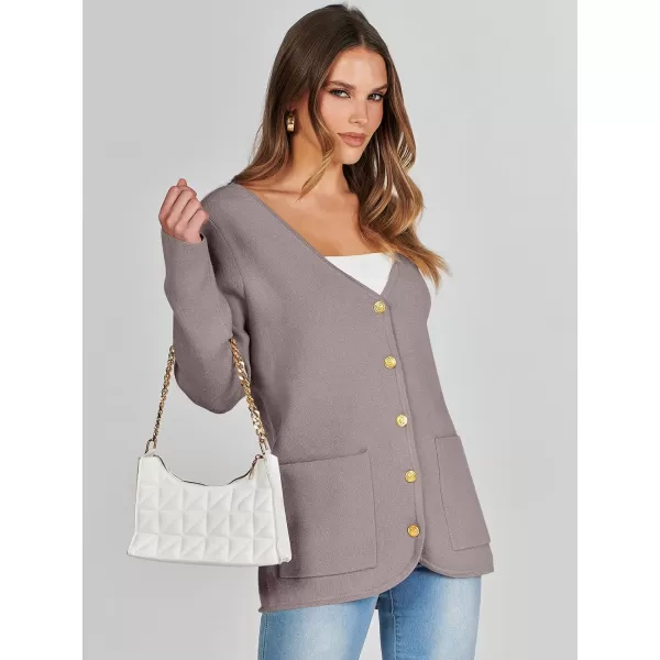 imageANRABESS Women Casual Long Sleeve V Neck Button Down Cardigan Sweater BlazerNutmeg