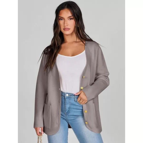imageANRABESS Women Casual Long Sleeve V Neck Button Down Cardigan Sweater BlazerNutmeg