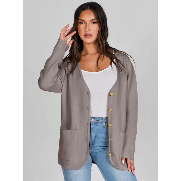 imageANRABESS Women Casual Long Sleeve V Neck Button Down Cardigan Sweater BlazerNutmeg