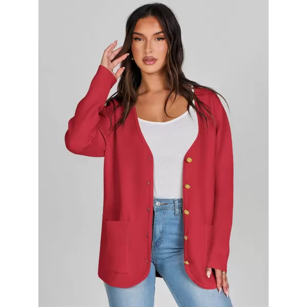 imageANRABESS Women Casual Long Sleeve V Neck Button Down Cardigan Sweater BlazerRed