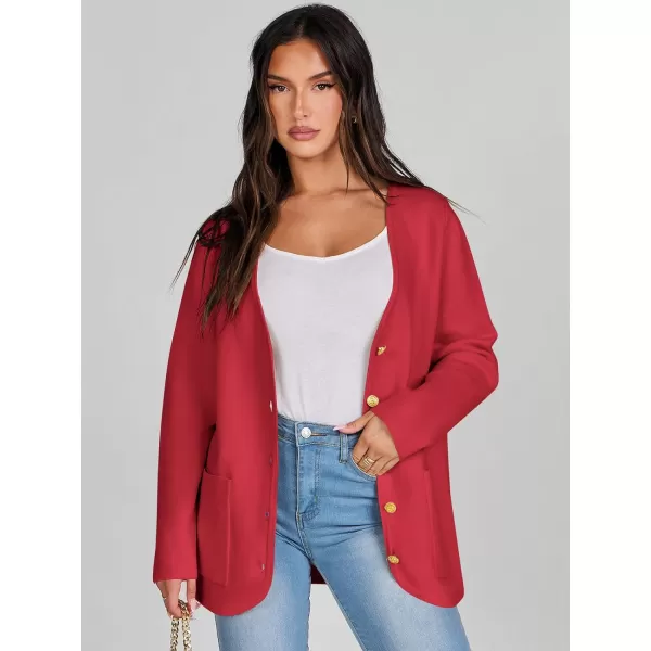 imageANRABESS Women Casual Long Sleeve V Neck Button Down Cardigan Sweater BlazerRed