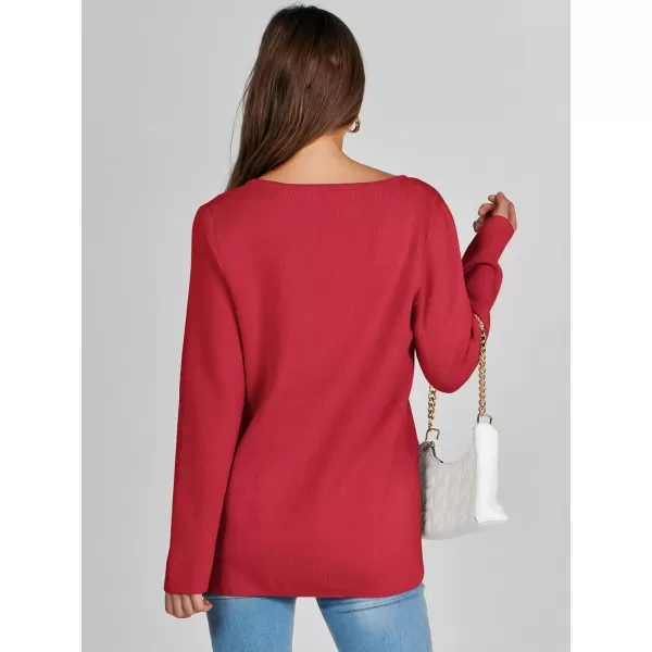 imageANRABESS Women Casual Long Sleeve V Neck Button Down Cardigan Sweater BlazerRed