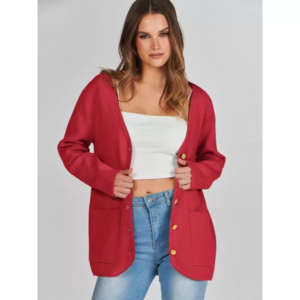 imageANRABESS Women Casual Long Sleeve V Neck Button Down Cardigan Sweater BlazerRed