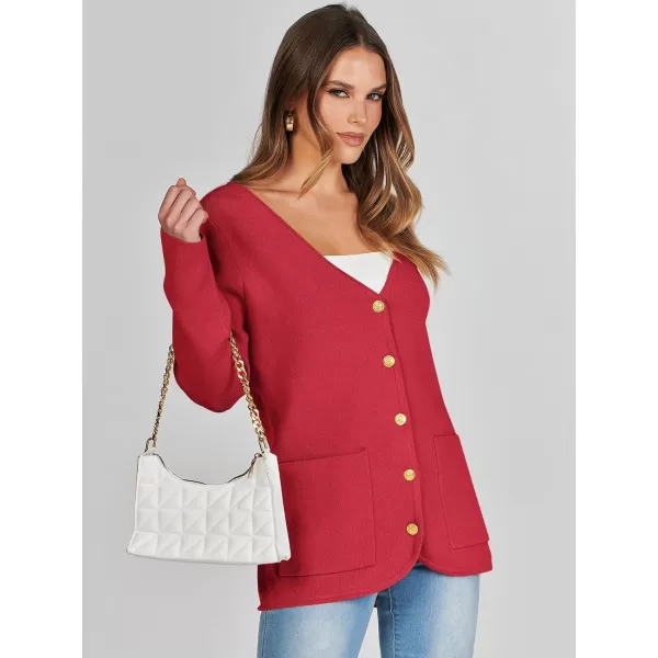imageANRABESS Women Casual Long Sleeve V Neck Button Down Cardigan Sweater BlazerRed
