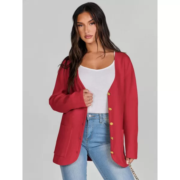 imageANRABESS Women Casual Long Sleeve V Neck Button Down Cardigan Sweater BlazerRed