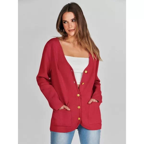 imageANRABESS Women Casual Long Sleeve V Neck Button Down Cardigan Sweater BlazerRed