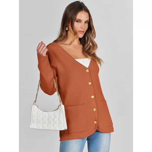 imageANRABESS Women Casual Long Sleeve V Neck Button Down Cardigan Sweater BlazerRust