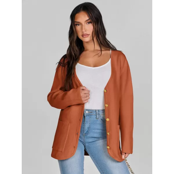 imageANRABESS Women Casual Long Sleeve V Neck Button Down Cardigan Sweater BlazerRust