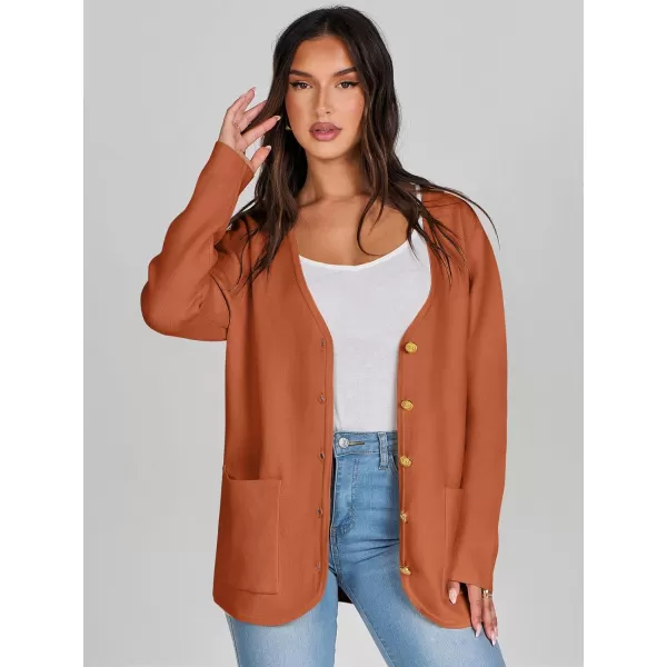 imageANRABESS Women Casual Long Sleeve V Neck Button Down Cardigan Sweater BlazerRust