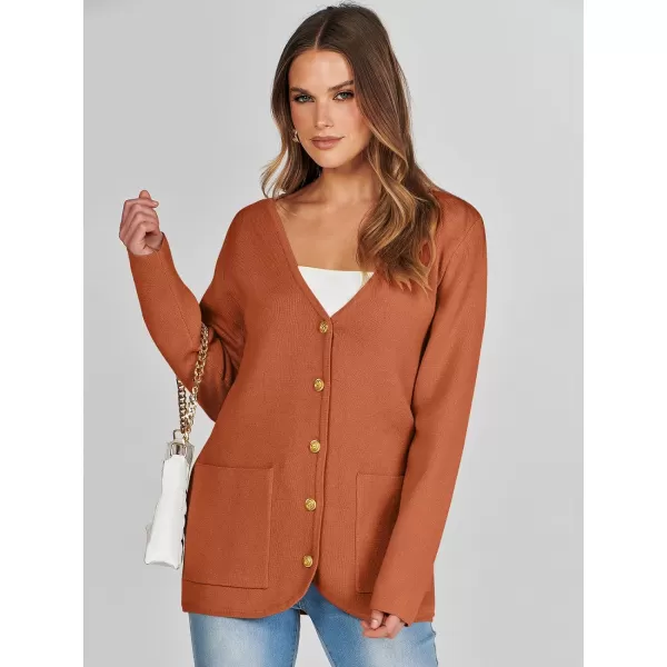 imageANRABESS Women Casual Long Sleeve V Neck Button Down Cardigan Sweater BlazerRust