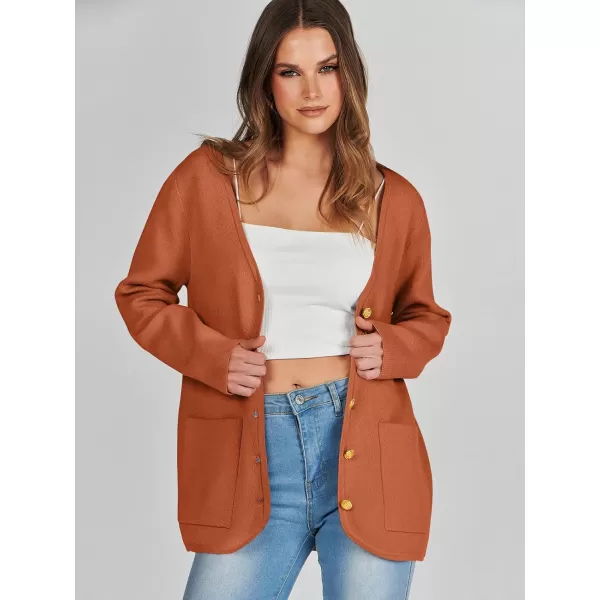 imageANRABESS Women Casual Long Sleeve V Neck Button Down Cardigan Sweater BlazerRust