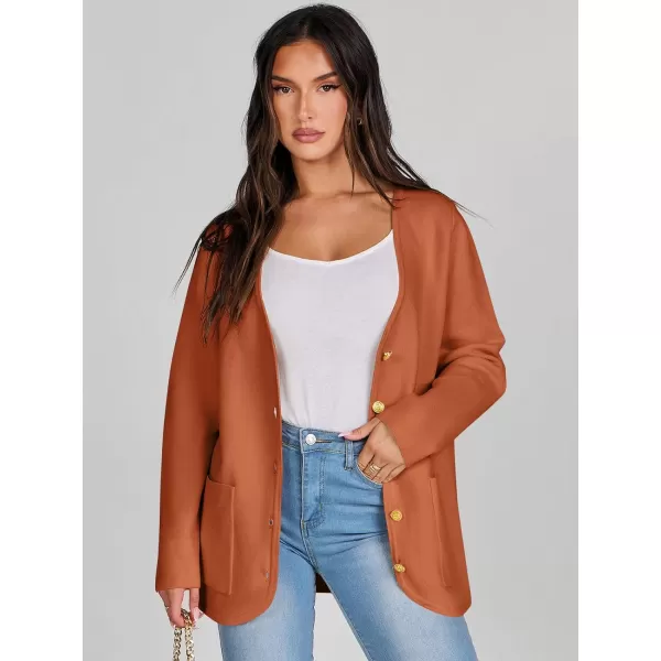 imageANRABESS Women Casual Long Sleeve V Neck Button Down Cardigan Sweater BlazerRust