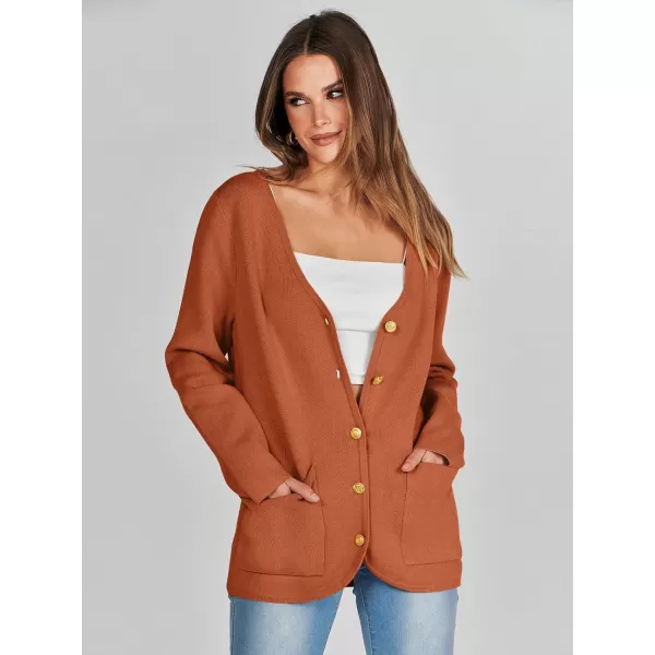 imageANRABESS Women Casual Long Sleeve V Neck Button Down Cardigan Sweater BlazerRust